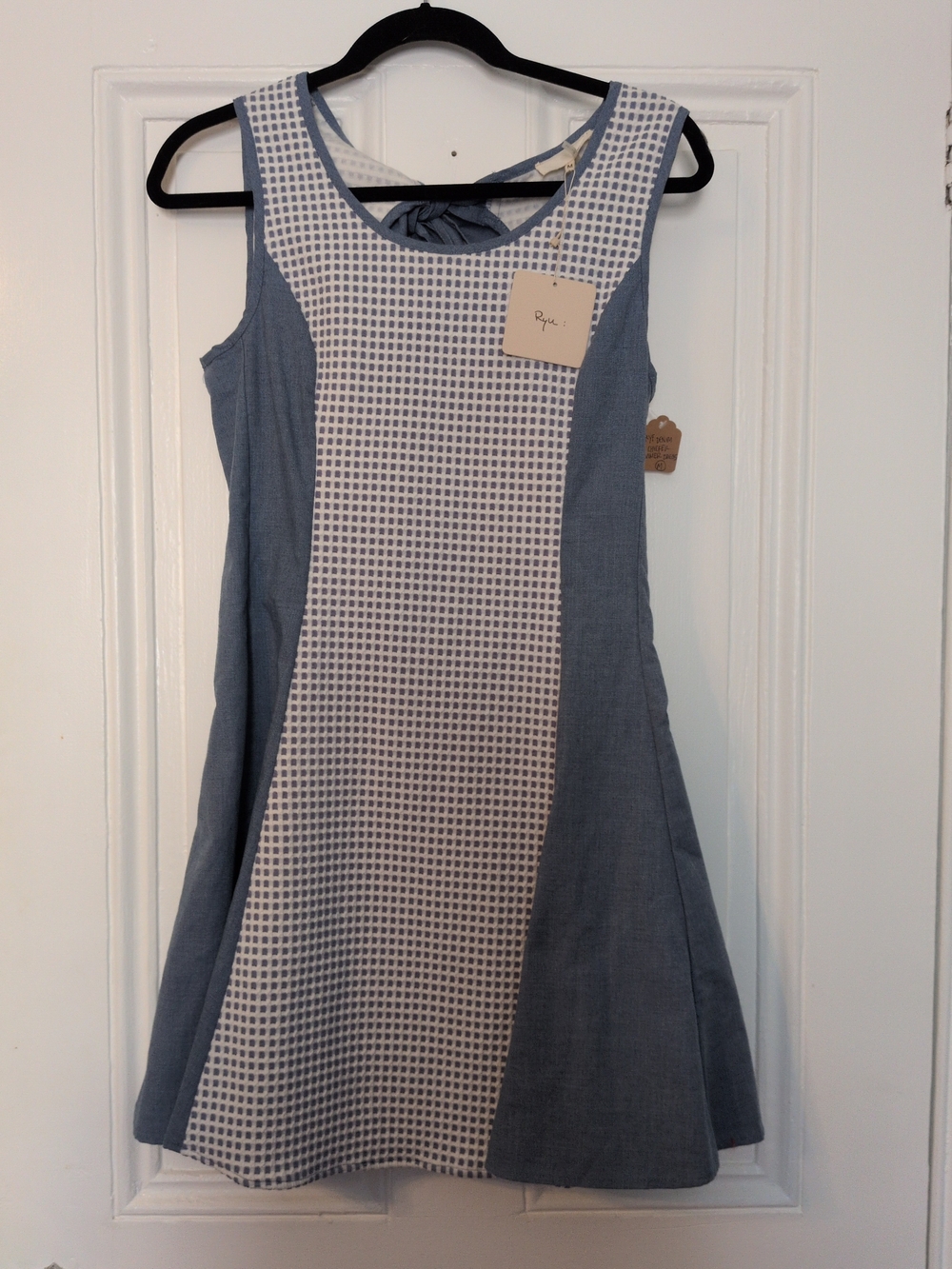Ryu Blue and White Textured Panel Sleeveless Dress